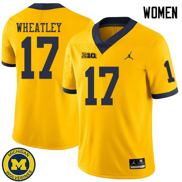 Women's Michigan Wolverines #17 Tyrone Wheatley Yellow Jordan Brand Football Jersey